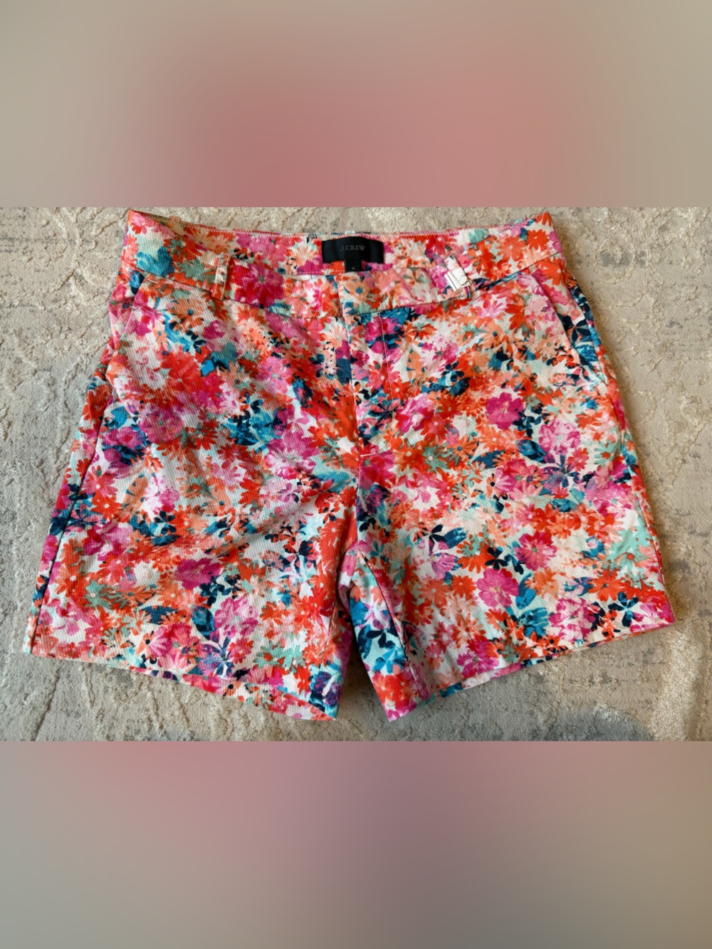 J. Crew Floral Cotton Blend Shorts - Pink Orange Aqua Multi